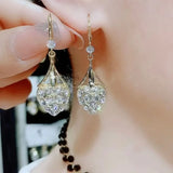 Fashionable Blue Crystal Flower Pendant Earrings for Women