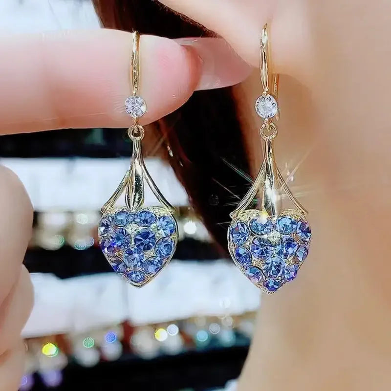 Fashionable Blue Crystal Flower Pendant Earrings for Women