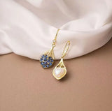 Fashionable Blue Crystal Flower Pendant Earrings for Women