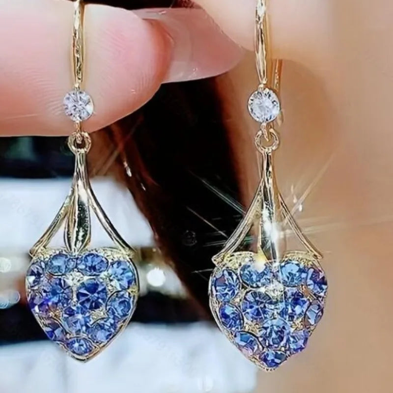 Fashionable Blue Crystal Flower Pendant Earrings for Women