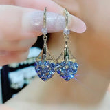 Fashionable Blue Crystal Flower Pendant Earrings for Women