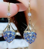 Fashionable Blue Crystal Flower Pendant Earrings for Women