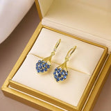 Fashionable Blue Crystal Flower Pendant Earrings for Women